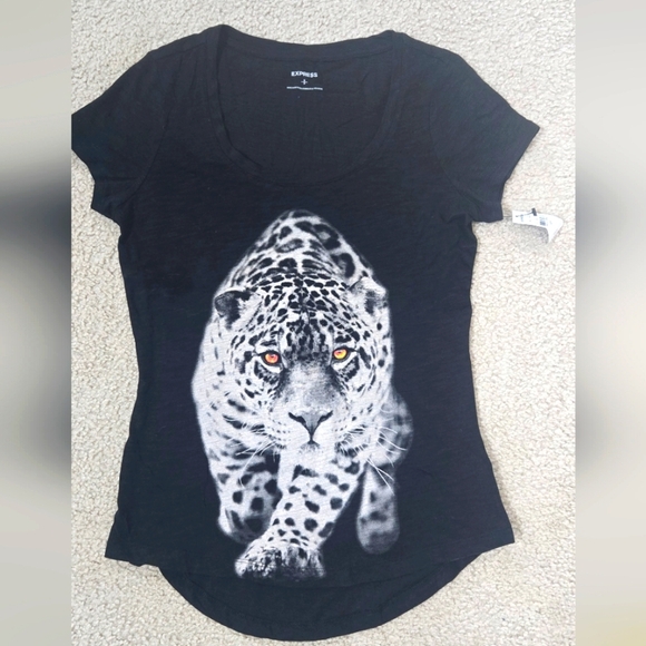 Express Black Leopard Print Embellished Tshirt - Picture 1 of 7